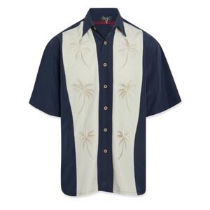 Bamboo Cay Paneled Pacific Palms Camp Shirt Navy/Cream Men's